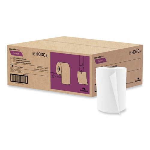Cleaning & Janitorial Supplies | Cascades PRO H030 7.88 in. x 350 ft. 1-Ply Select Roll Paper Towels - White (12 Rolls/Carton) image number 0