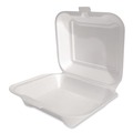Food Service | Plastifar 12018 7.81 in. x 8.75 in. x 3.38 in. Secure One Tab Latch Poly Bag Foam Hinged Lid Container - White (200/Pack) image number 1