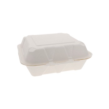 Pactiv Corp. 9 in. x 9 in. x 3 in. Sugarcane EarthChoice PFAS Free Compostable Hinged Lid Container - White (150/Carton)