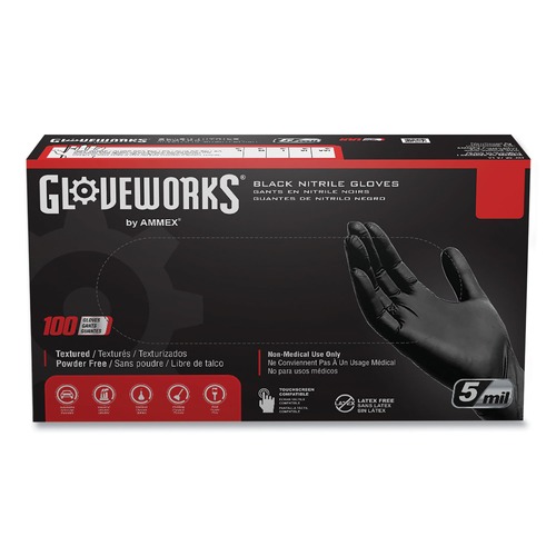Disposable Gloves | Ammex GPNB46100 9.5 in. Long 5 mil Powder-Free Industrial Nitrile Gloves - Large/Black (1000/Carton) image number 0
