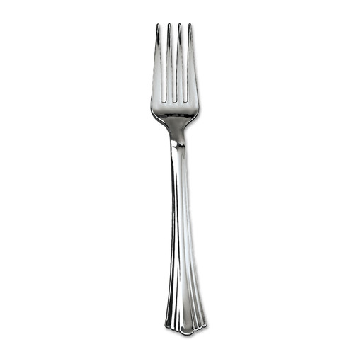  | WNA WNA 610155 Heavyweight Plastic Forks, Reflections Design, Silver (600/Carton) image number 0