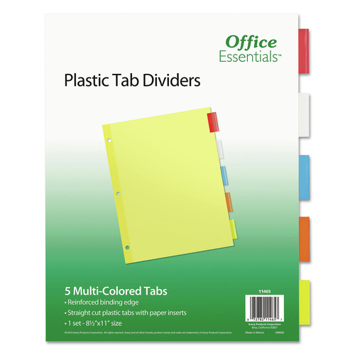 Office Jansan | Office Essentials 11465 11 x 8.5 Plastic Insertable Dividers - Assorted Tabs (5-Pieces/Set) image number 0