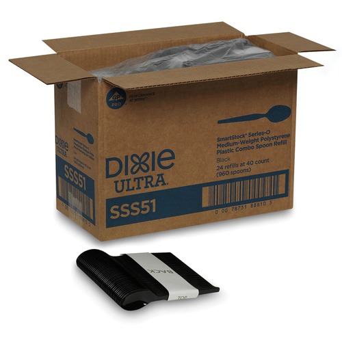 Cutlery | Dixie SSS51 SmartStock Series-O 6 in. Mediumweight Plastic Cutlery Spoons Refill - Black (40/Pack, 24 Packs/Carton) image number 0