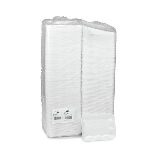 Food Trays, Containers, and Lids | Pactiv Corp. 0TF104D10000 9.5 in. x 7 in. x 1.25 in. No. 4D Foam Meat Tray - White (500/Carton) image number 0