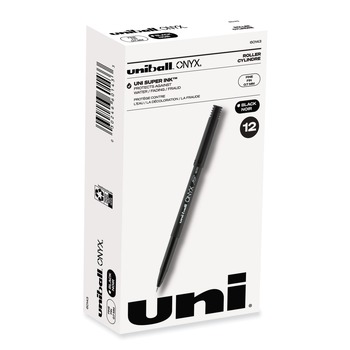 uni-ball ONYX Fine 0.7 mm Roller Ball Pen - Black Ink/Black Barrel (1-Dozen)