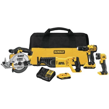 Dewalt 20V MAX Lithium-Ion 4-Tool Combo Kit with 2 Batteries (2 Ah)