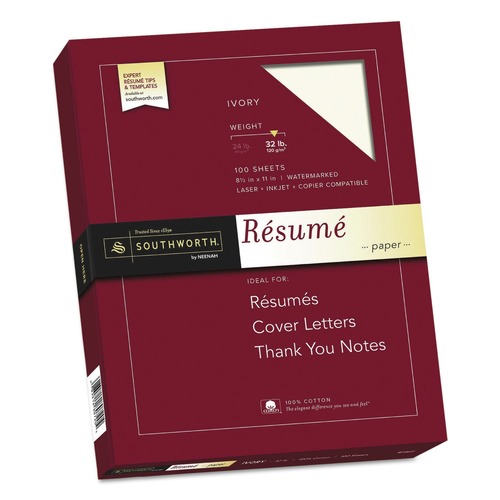 Office Jansan | Southworth RD18ICF 8.5 in. x 11 in. 32 lbs. Bond Weight 100% Cotton Resume Paper - Ivory (100/Box) image number 0