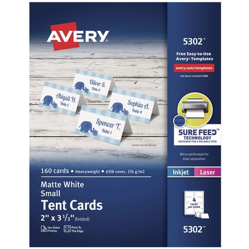 Office Jansan | Avery 05302 2 in. x 3.5 in. Small Tent Card - White (160/Box) image number 0