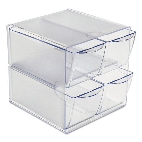 Mothers Day Sale! Save an Extra 10% off your order | Deflecto 350301 6 in. x 7.2 in. x 6 in. 4 Compartments 4 Drawers Stackable Plastic Cube Organizer - Clear image number 0