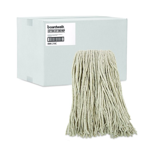 Cleaning & Janitorial Supplies | Boardwalk BWK216CCT 16 oz. Cotton Premium Cut-End Wet Mop Heads - White (12/Carton) image number 0