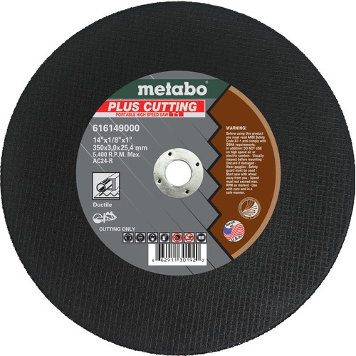 Grinding, Sanding, Polishing Accessories | Metabo 616149000 14 in. x 1/8 in. AC24R Type 1 Cutting Wheel (10-Pack) image number 0