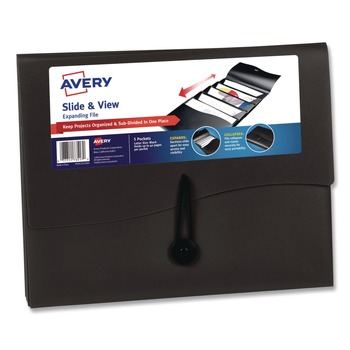 Avery 5 Sections Cord/Hook Closure Slide and View Expanding File - Letter, Black
