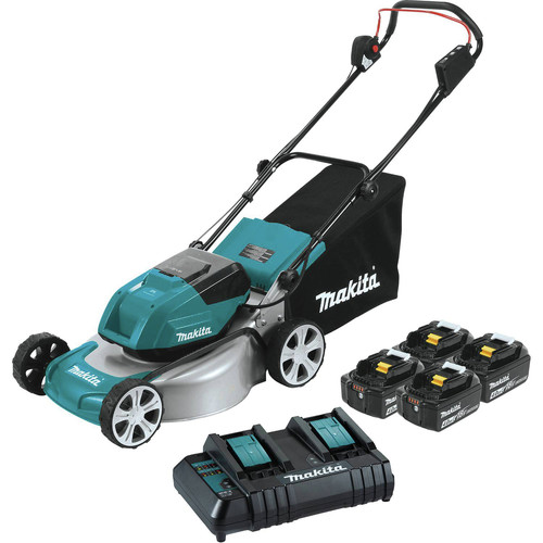 Push Mowers | Makita XML03CM1 18V X2 (36V) LXT Brushless Lithium-Ion 18 in. Cordless Lawn Mower Kit with 4 Batteries (4 Ah) image number 0