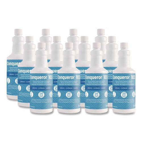 Cleaning & Janitorial Supplies | Fresh Products 103Q-F-000I012M-22 32 oz. Conqueror 103 Odor Counteractant Concentrate - Lemon (12/Carton) image number 0