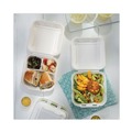 Food Trays, Containers, and Lids | Pactiv Corp. YMCH08030001 EarthChoice 7.8 in. x 7.8 in. x 2.8 in. Bagasse Hinged Lid 3-Compartment Container with Dual Tab Lock - Natural (150/Carton) image number 4