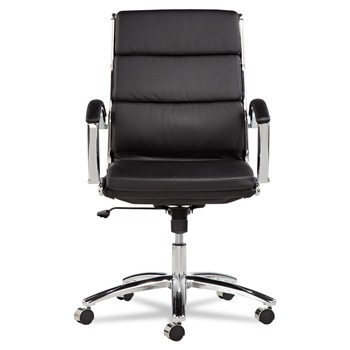 Alera Alera Neratoli Series Mid-Back Swivel/tilt Chair, Black Leather, Chrome Frame