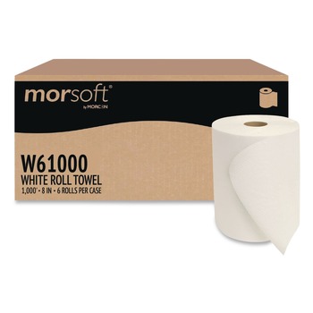 Morcon Paper Morsoft 8 in. x 1000 ft. 1-Ply Universal Roll Towels - White (6/Carton)