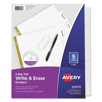 Avery 11 x 8.5 Write and Erase Big Tab Paper Dividers - White (5-Pieces/Set)