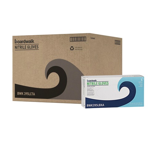 Disposable Gloves | Boardwalk 395LCTA 395 Series 5 mil Thick 9.5 in. Long Powder-Free Disposable General-Purpose Nitrile Gloves - Large, Blue (1000/Carton) image number 0