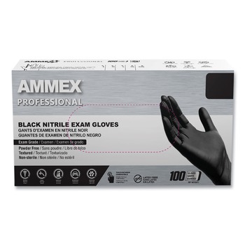 Ammex 9.5 in. Long 3 mil Powder-Free Nitrile Exam Gloves - X-Large/Black (1000/Carton)