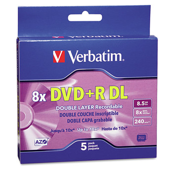 Verbatim 8.5 GB 8x DVD R Dual-Layer Recordable Disc - Silver (5/Pack)