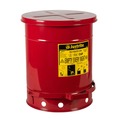 Trash & Waste Bins | Justrite 09300 10 Gallon Hands-Free Self-Closing Cover Oily Waste Can - Red image number 0