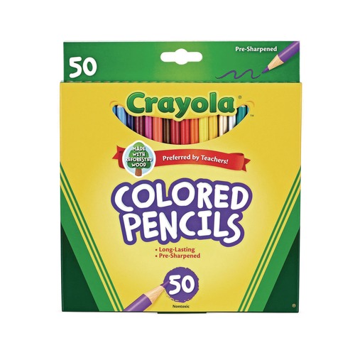 Pens | Crayola 68-4050 3.3 millimeter 2B Long-Length Colored Pencil Set - Assorted Lead/Barrel Colors (50/Box) image number 0