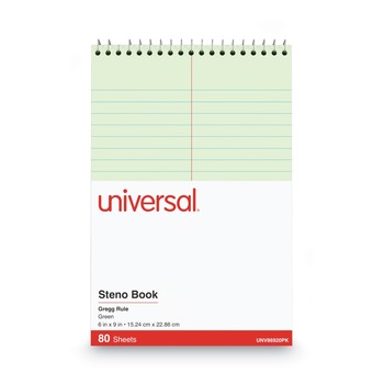 Universal UNV86920PK 6 in. x 9 in. 80 Green-Tint Gregg Rule Steno Pads - Red Cover (6/Pack)