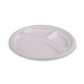  | Boardwalk PL-11BW 3 Compartment 10 in. Bagasse Dinner Plates - White (500/Carton) image number 3