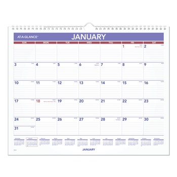 AT-A-GLANCE PM828 12 Month: Jan 2026 to Dec 2026 15 in. x 12 in. Monthly Wall Calendar - White/Red/Blue Sheets