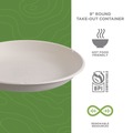 Food Trays, Containers, and Lids | Eco-Products EP-SCR9NFA 34.1 oz 9 x 9 x 1.25 Vanguard Worldview Renewable and Compostable Sugarcane Take-Out Containers - White (400/Carton) image number 6