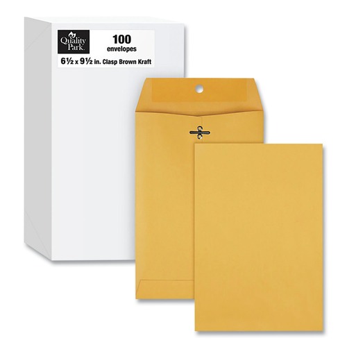 Office Jansan | Quality Park QUA37863 Clasp Envelope, #63, Square Flap, Clasp/gummed Closure, 6.5 X 9.5, Brown Kraft, 100/box image number 0
