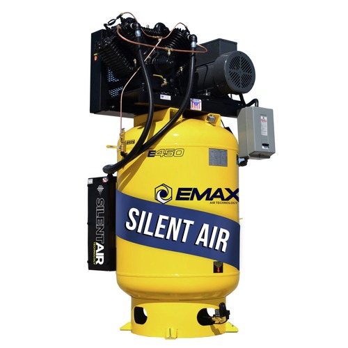 Stationary Air Compressors | EMAX ESP07V120V3 7.5 HP 120 Gallon 2-Stage 3-Phase Industrial V4 Pressure Lubricated Solid Cast Iron Pump 31 CFM @ 100 PSI Patented Plus SILENT Air Compressor image number 0