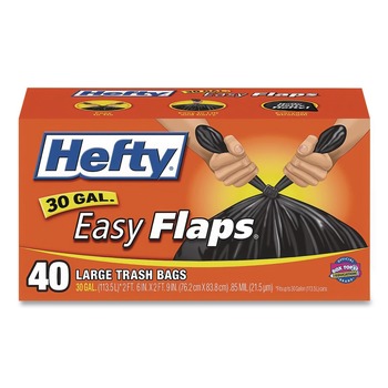 Hefty 30 in. x 33 in. 30-Gallon 0.85 mil Easy Flaps Trash Bags - Black (40/Box, 6 Boxes/Carton)