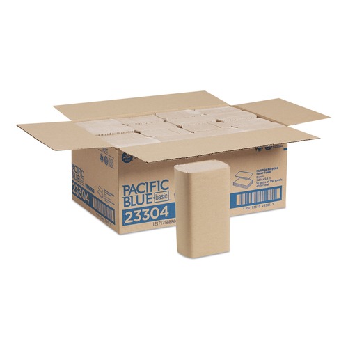 Paper Towels and Napkins | Georgia Pacific Professional 23304 Pacific Blue Basic Recycled Multifold 9.4 in. x 9.2 in. Paper Towels - Brown (250-Piece/Pack, 16 Packs/Carton) image number 0