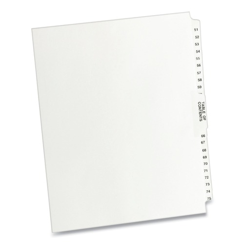Office Jansan | Avery 11396 11 in. x 8.5 in. 26-Tab Preprinted Legal Exhibit Side 51 to 75 Tab Index Dividers - White (1-Set) image number 0