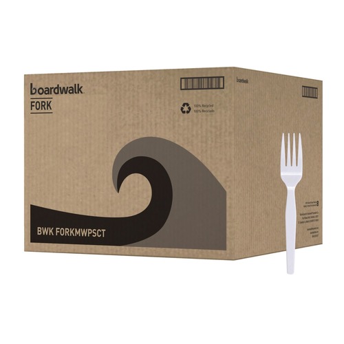 Cutlery | Boardwalk BWK FORKMWPS Mediumweight Polystyrene Forks - White (10 Boxes/Carton, 100/Box) image number 0