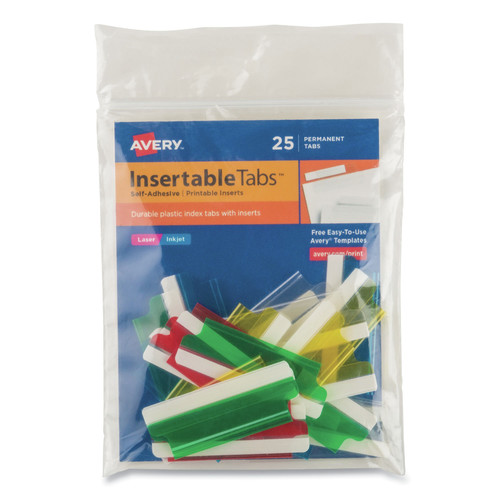 Office Jansan | Avery 16239 2 in. Wide 1/5-Cut Insertable Index Tabs with Printable Inserts - Assorted Colors (25/Pack) image number 0