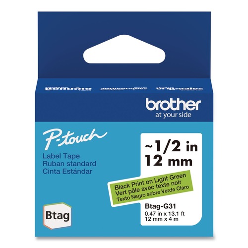 Labels | Brother P-Touch BTAGG31 0.47 in. x 13.1 ft. Genuine P-Touch BTAG Label Tapes - Black on Light Green image number 0