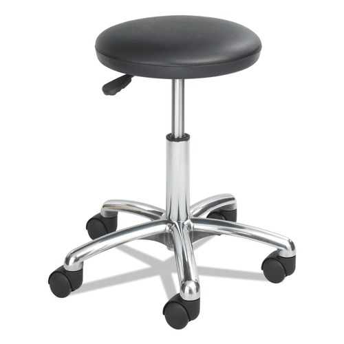 Safco 3434BL Height-Adjustable Lab Stool, Backless, Supports Up To 250 Lbs., 16-in To 21-in Seat Height, Black Seat, Chrome Base image number 0