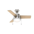 Ceiling Fans | Hunter 59303 36 in. Aker Brushed Nickel Ceiling Fan with Light image number 1