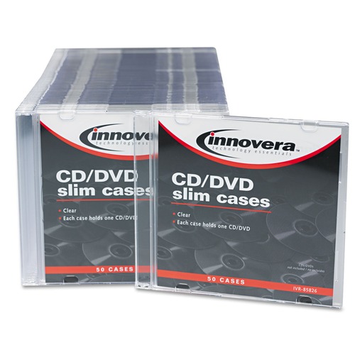  | Innovera IVR85826 CD/DVD Slim Jewel Cases - Clear/Black (50/Pack) image number 0