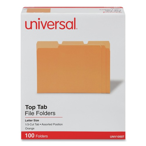 Office Jansan | Universal UNV10507 Deluxe Colored 1/3-Cut Top Tabs Letter Size File Folders - Orange/Light Orange (100/Box) image number 0