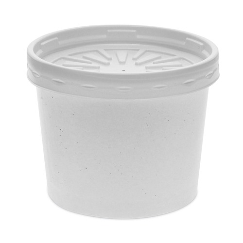 Food Trays, Containers, and Lids | Pactiv Corp. D12RBLD 12 oz 3.75 in. Diameter x 3 in. h Paper Round Food Container and Lid Combo - White (250/Carton) image number 0