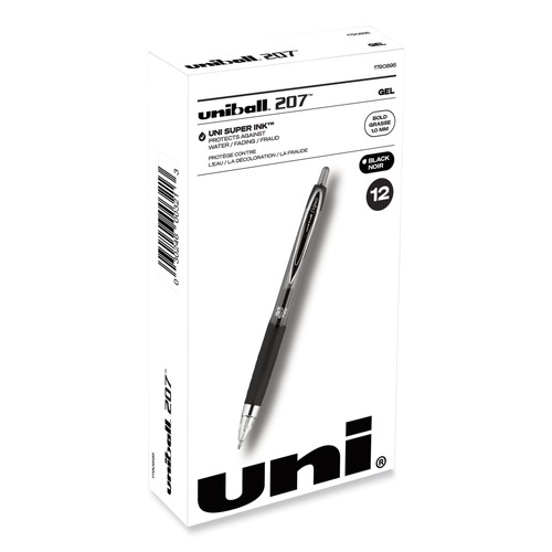 Pens | uni-ball 1790895 Signo 207 Bold 1 millimeter Retractable Gel Pen - Black Ink/Smoke/Black Barrel (1-Dozen) image number 0