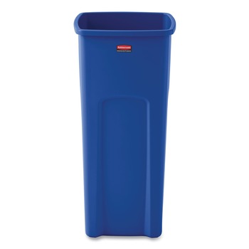 Rubbermaid Commercial 23 Gallon Plastic Recycled Untouchable Square Recycling Container - Blue