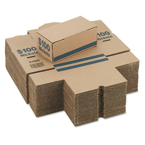 PM Company 61005 Denomination Side Print 9.38 in. x 4.63 in. x 3.69 in. Corrugated Cardboard Coin Storage - Blue (50-Piece/Carton) image number 0