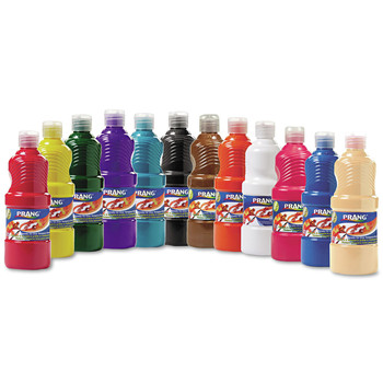 Prang X21696 16 oz. Bottle Ready-to-Use Tempera Paint - 12 Assorted Colors (12/Pack)