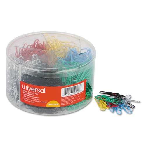 Office Jansan | Universal UNV21000 Plastic-Coated Paper Clips - Small No.1 Assorted Colors (1000/Pack) image number 0