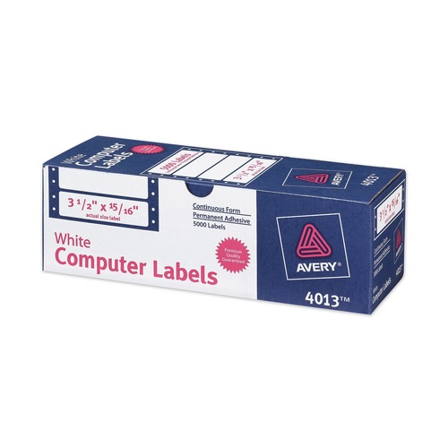 Office Jansan | Avery 04013 0.94 in. x 3.5 in. Pin-Fed Printers Dot Matrix Printer Mailing Labels - White (5000/Box) image number 0